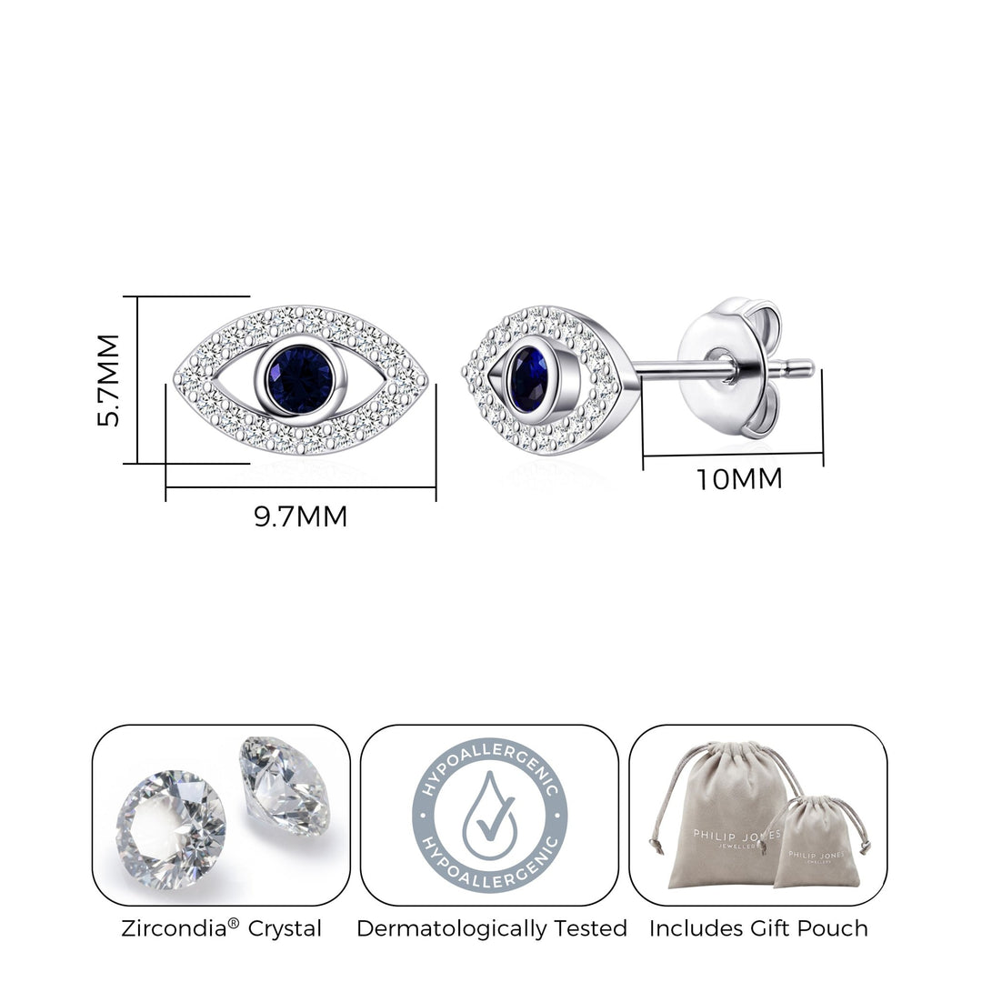 Evil Eye Earrings Created with Zircondia® Crystals - Philip Jones Jewellery