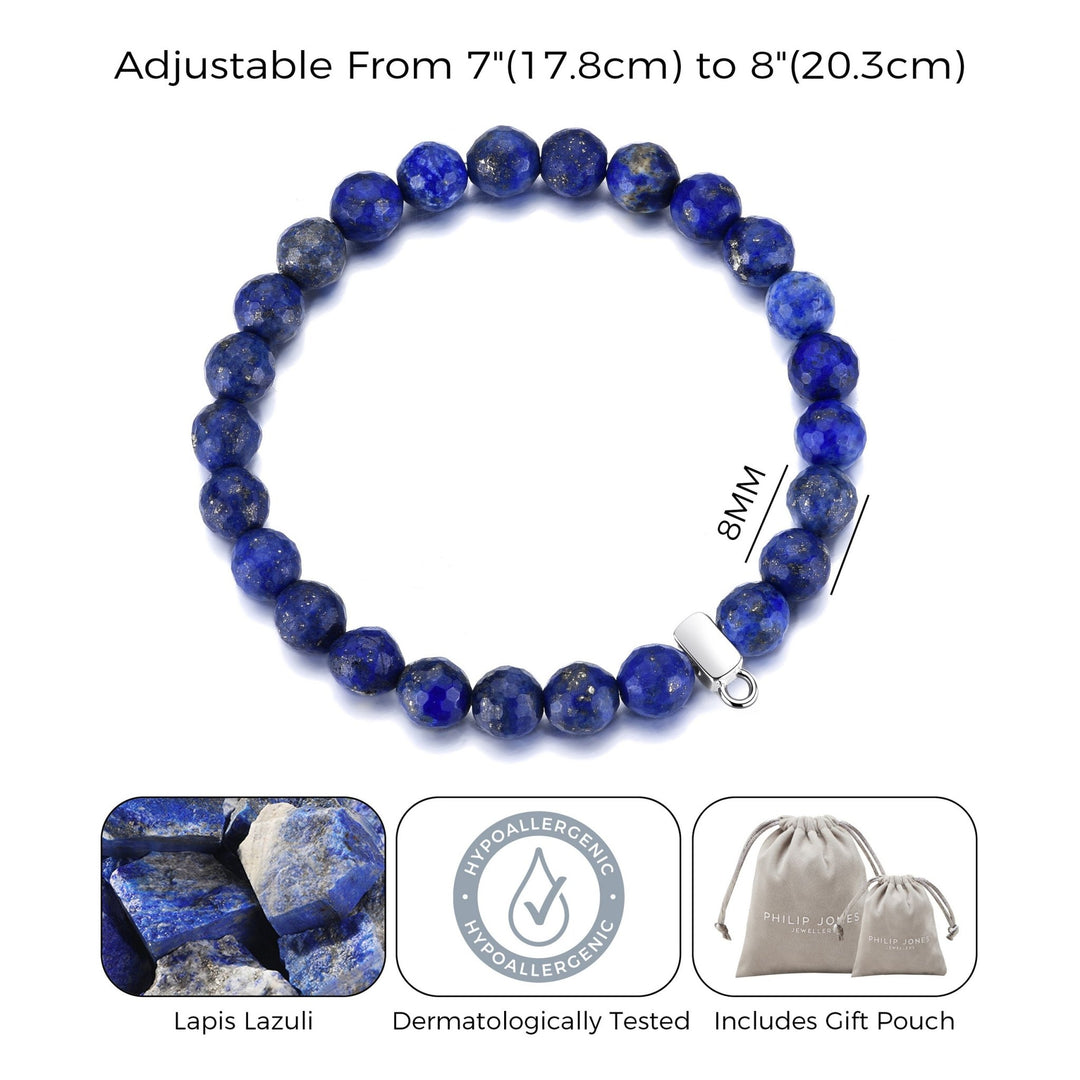 Faceted Lapis Lazuli Gemstone Charm Stretch Bracelet - Philip Jones Jewellery