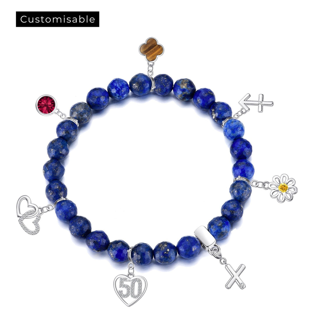 Faceted Lapis Lazuli Gemstone Stretch Bracelet with Choice of Charms - Philip Jones Jewellery