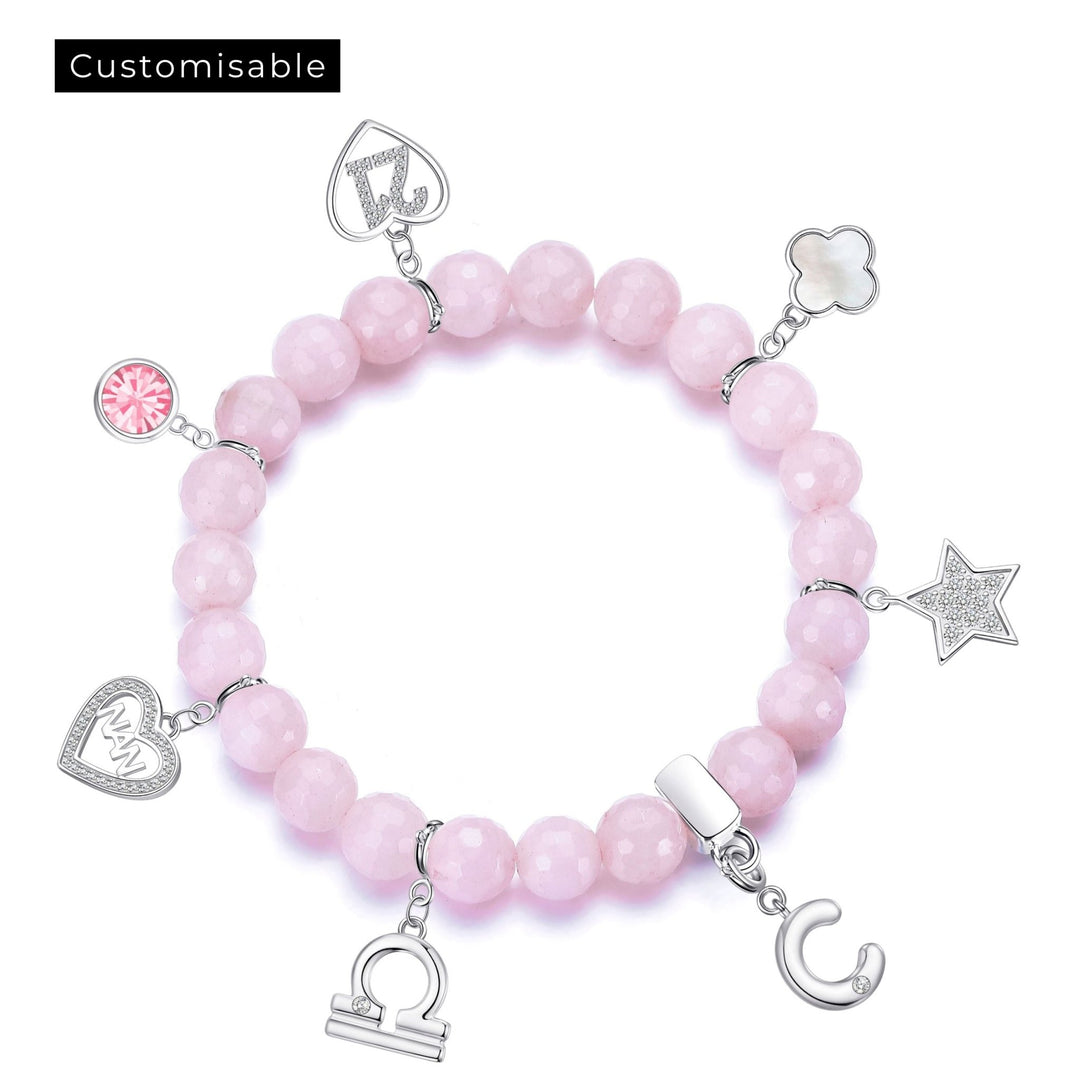 Faceted Rose Quartz Gemstone Stretch Bracelet with Choice of Charms - Philip Jones Jewellery