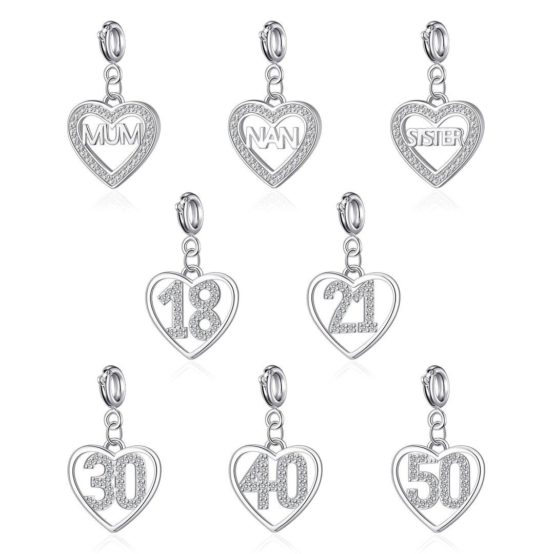 Family Birthday Heart Charms Created with Zircondia® Crystals - Philip Jones Jewellery
