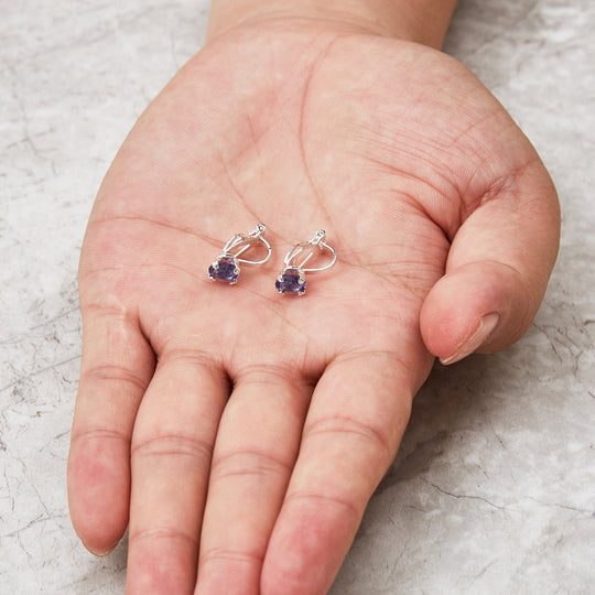 February (Amethyst) Birthstone Clip On Earrings Created with Zircondia® Crystals - Philip Jones Jewellery