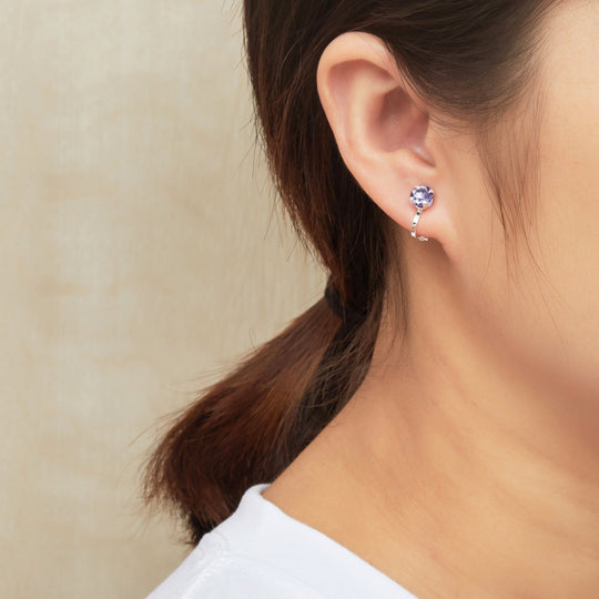 February (Amethyst) Birthstone Clip On Earrings Created with Zircondia® Crystals - Philip Jones Jewellery