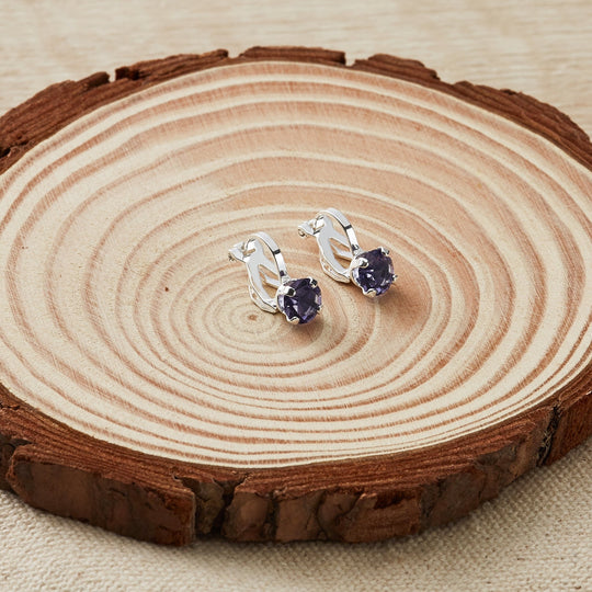 February (Amethyst) Birthstone Clip On Earrings Created with Zircondia® Crystals - Philip Jones Jewellery