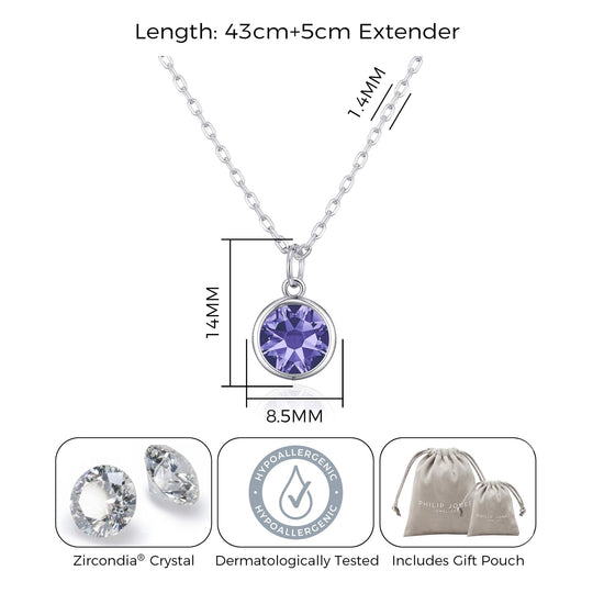 February (Amethyst) Birthstone Necklace Created with Zircondia® Crystals - Philip Jones Jewellery