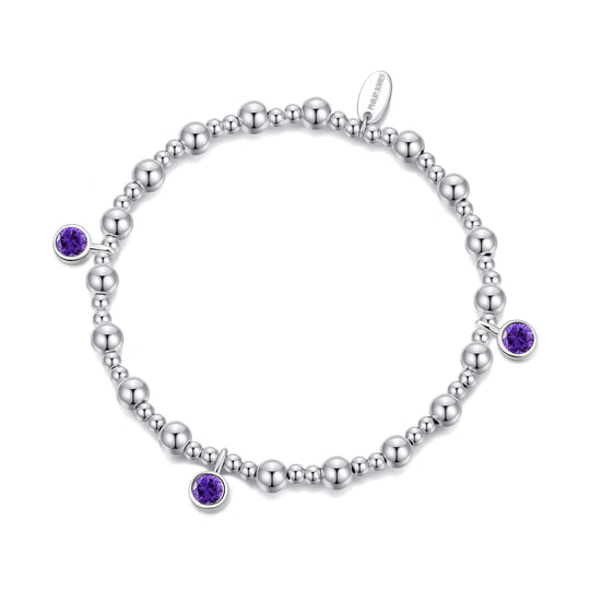 February (Amethyst) Birthstone Stretch Charm Bracelet with Quote Gift Box - Philip Jones Jewellery