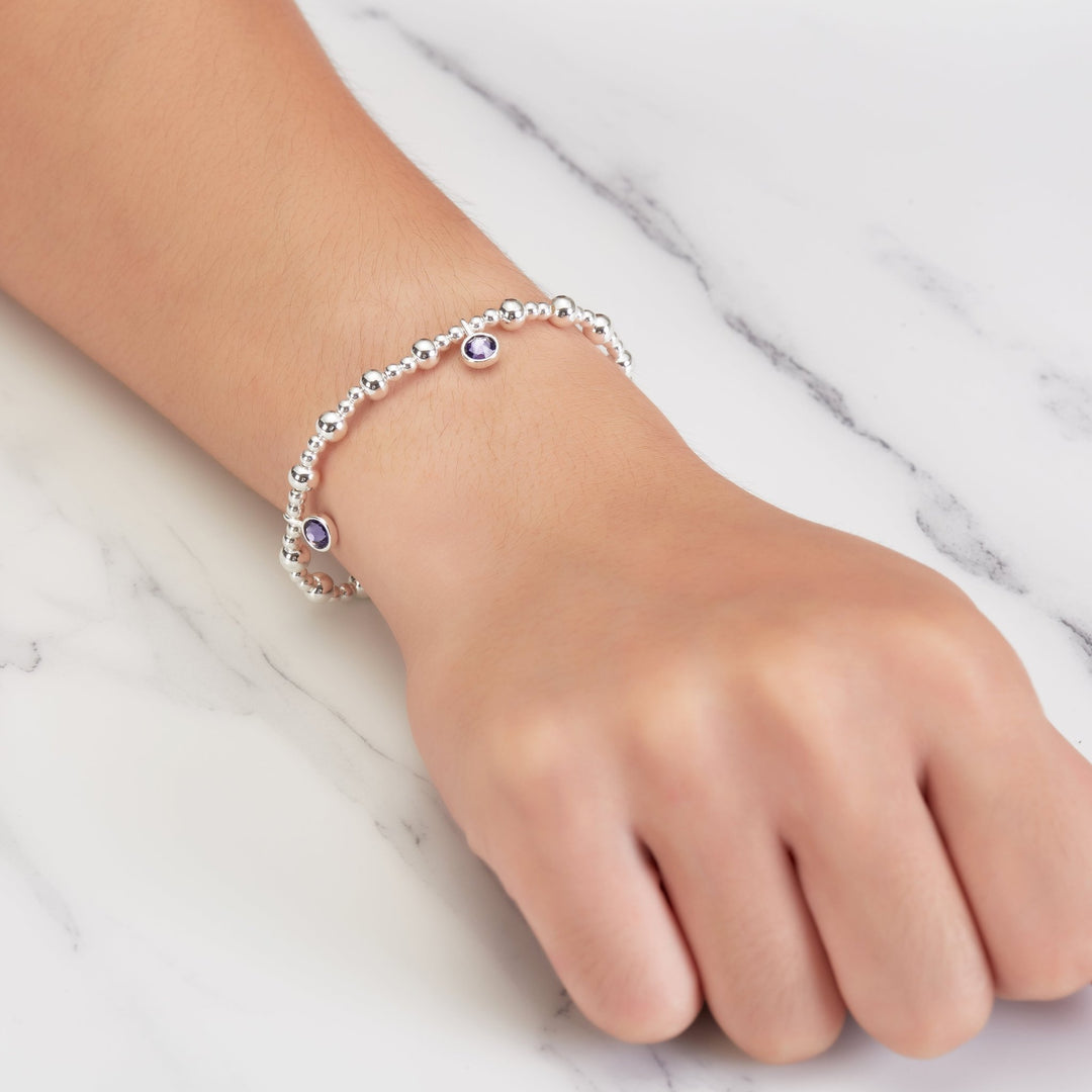 February (Amethyst) Birthstone Stretch Charm Bracelet with Quote Gift Box - Philip Jones Jewellery