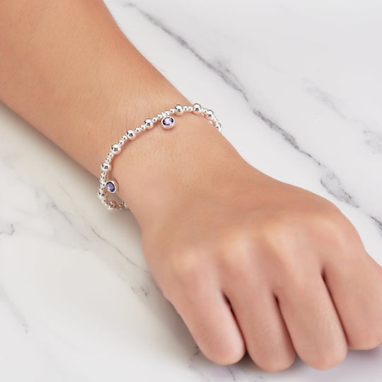 February (Amethyst) Birthstone Stretch Charm Bracelet with Quote Gift Box - Philip Jones Jewellery