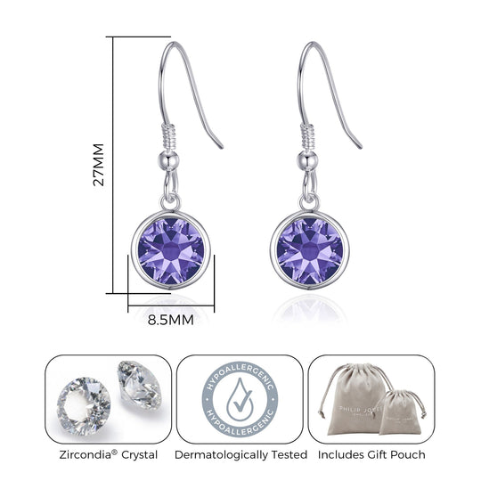 February Birthstone Drop Earrings Created with Amethyst Zircondia® Crystals - Philip Jones Jewellery