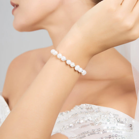 Freshwater Baroque Pearl Bridal Stretch Bracelet - Philip Jones Jewellery