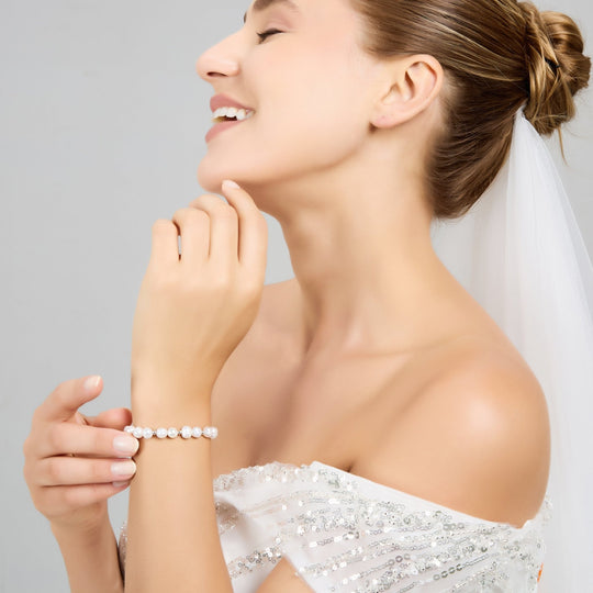 Freshwater Baroque Pearl Bridal Stretch Bracelet - Philip Jones Jewellery