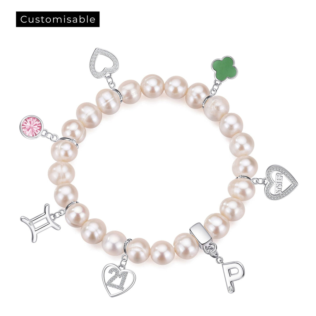 Freshwater Baroque Pearl Stretch Bracelet with Choice of Charms - Philip Jones Jewellery