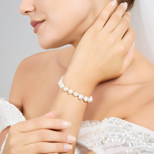 Freshwater Baroque Pearl T - Bar Bridal Bracelet - Philip Jones Jewellery
