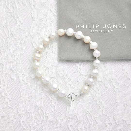 Freshwater Baroque Pearl T - Bar Bridal Bracelet - Philip Jones Jewellery