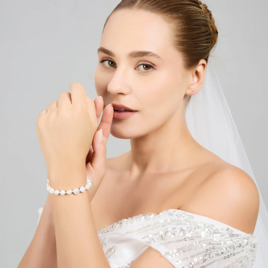Freshwater Baroque Pearl T - Bar Bridal Bracelet - Philip Jones Jewellery