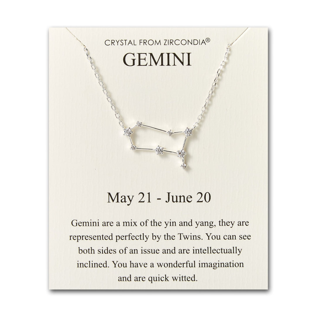 Gemini Star Sign Zodiac Constellation Necklace and Quote Card with Zircondia® Crystals - Philip Jones Jewellery