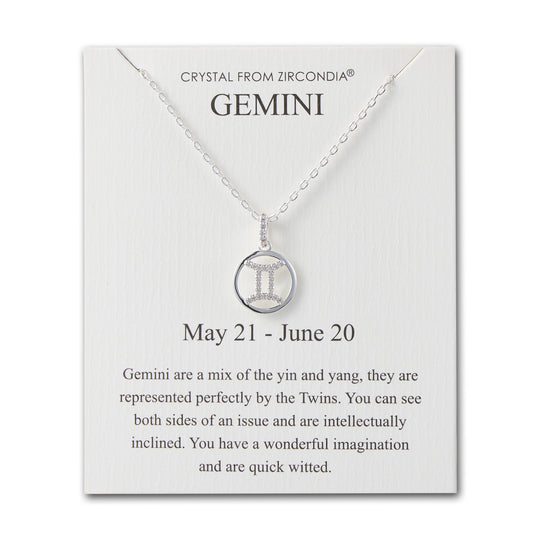 Gemini Star Sign Zodiac Necklace and Quote Card with Zircondia® Crystals - Philip Jones Jewellery