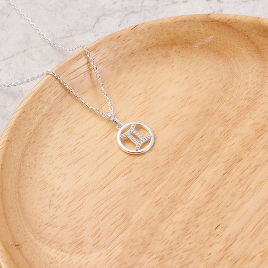 Gemini Star Sign Zodiac Necklace with Zircondia® Crystals - Philip Jones Jewellery