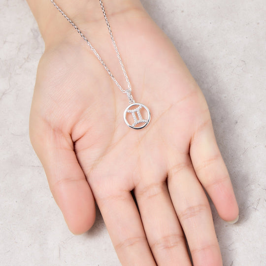Gemini Star Sign Zodiac Necklace with Zircondia® Crystals - Philip Jones Jewellery
