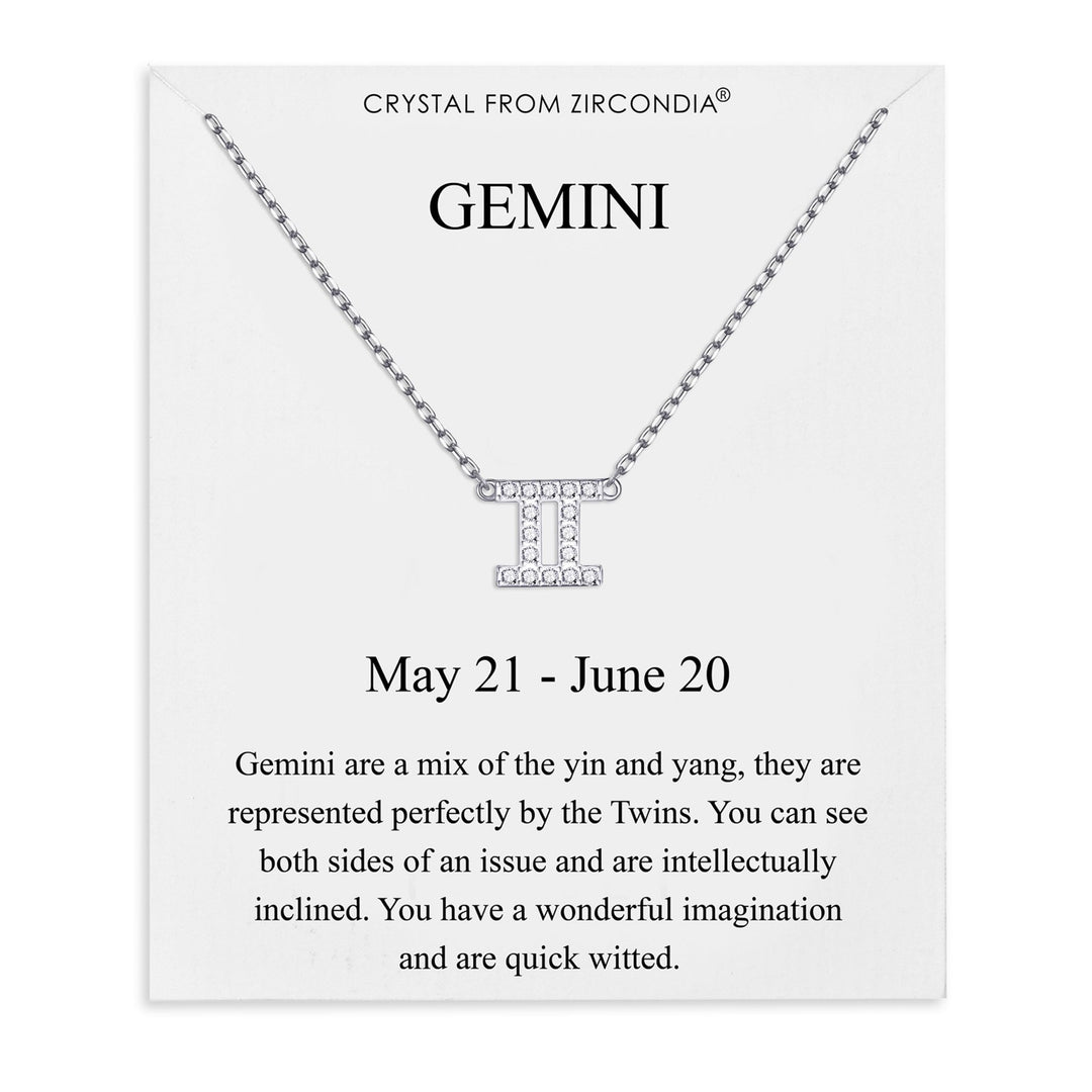 Gemini Zodiac Star Sign Necklace Created with Zircondia® Crystals - Philip Jones Jewellery