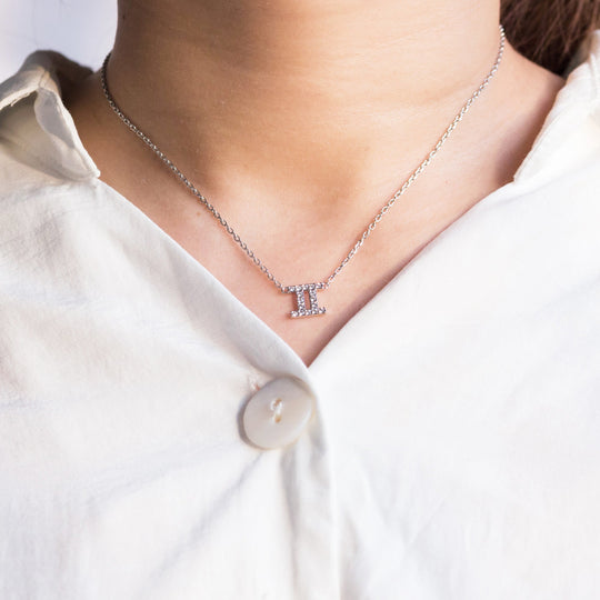 Gemini Zodiac Star Sign Necklace Created with Zircondia® Crystals - Philip Jones Jewellery