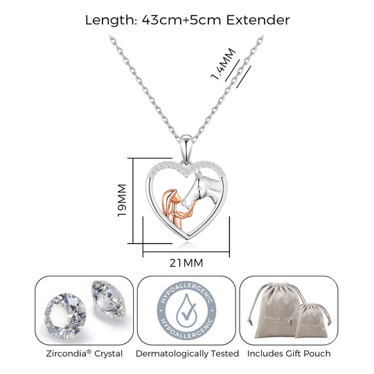 Girl and Horse Heart Necklace Created with Zircondia® Crystals - Philip Jones Jewellery