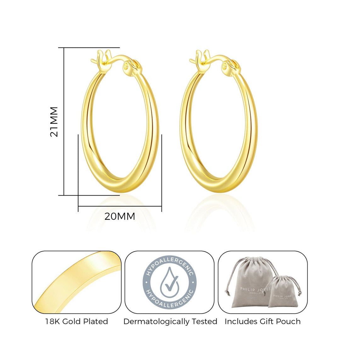 Gold Plated 20mm Hoop Earrings - Philip Jones Jewellery