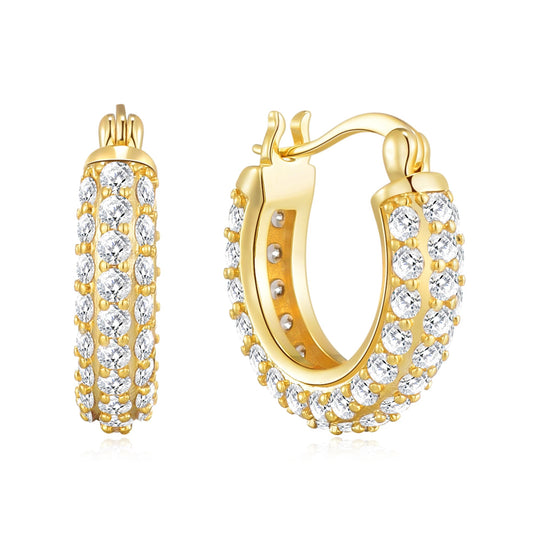 Gold Plated 20mm Pave Hoop Earrings Created with Zircondia® Crystals - Philip Jones Jewellery