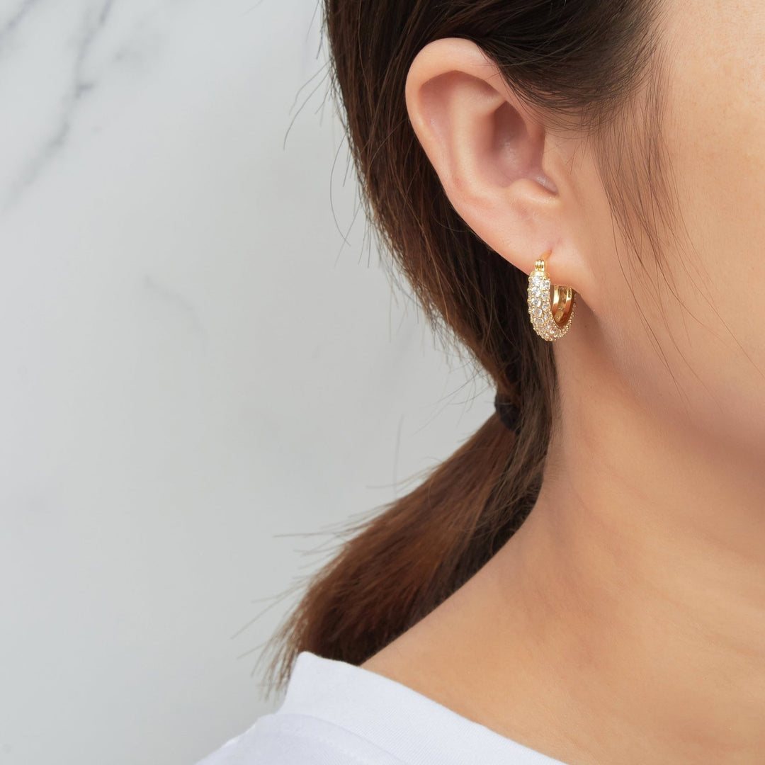 Gold Plated 20mm Pave Hoop Earrings Created with Zircondia® Crystals - Philip Jones Jewellery