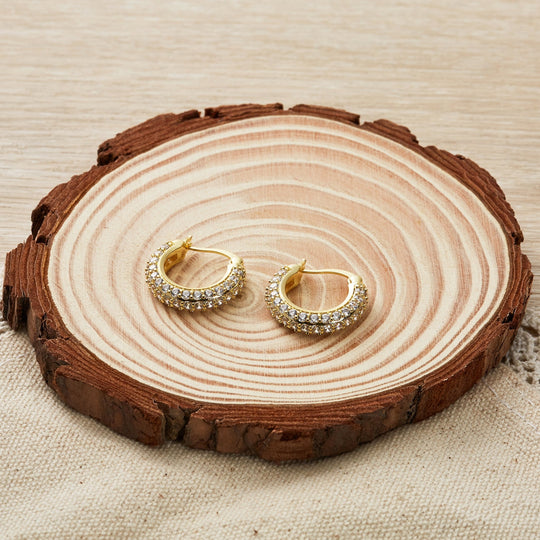 Gold Plated 20mm Pave Hoop Earrings Created with Zircondia® Crystals - Philip Jones Jewellery