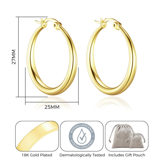Gold Plated 25mm Hoop Earrings - Philip Jones Jewellery