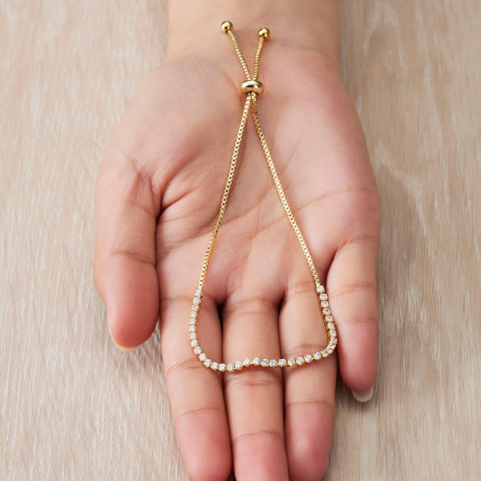 Gold Plated 2mm Adjustable Tennis Bracelet Created with Zircondia® Crystals - Philip Jones Jewellery