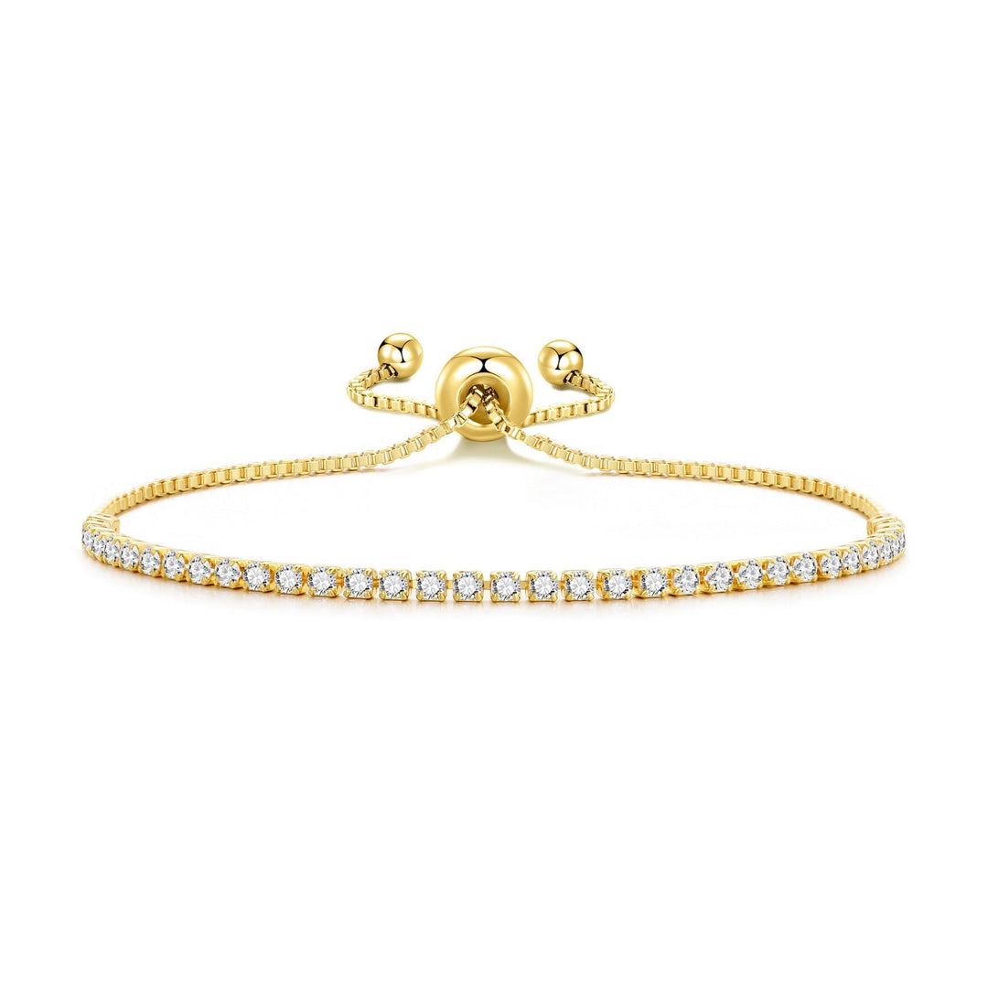 Gold Plated 2mm Adjustable Tennis Bracelet Created with Zircondia® Crystals - Philip Jones Jewellery