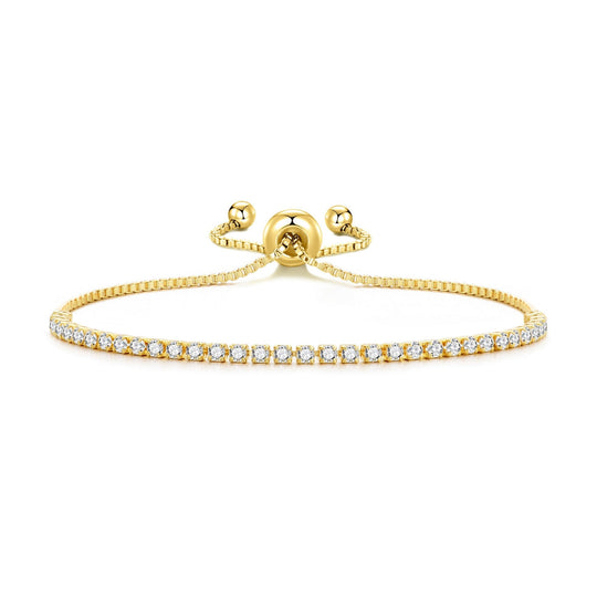 Gold Plated 2mm Adjustable Tennis Bracelet Created with Zircondia® Crystals - Philip Jones Jewellery