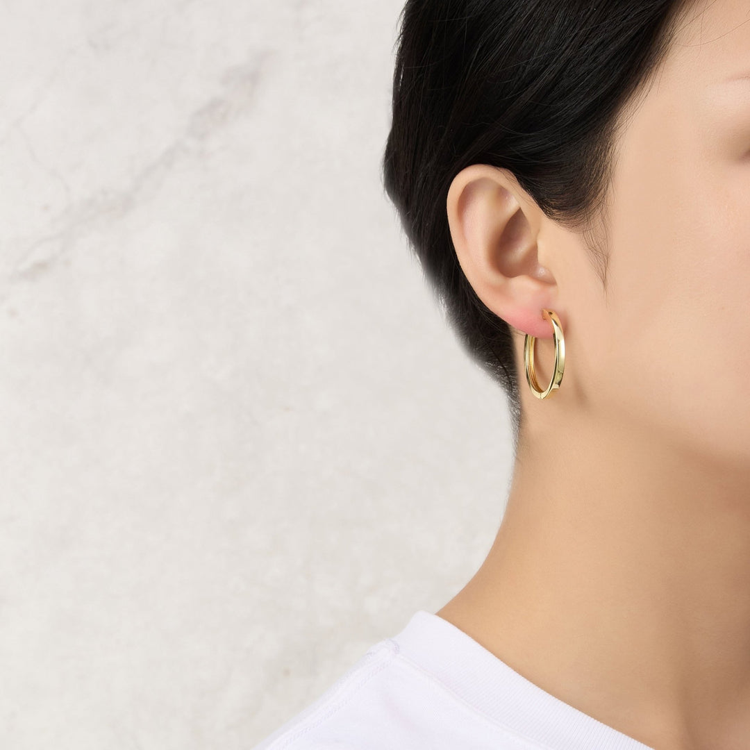 Gold Plated 30mm Plain Hoop Earrings Created with Zircondia® Crystals - Philip Jones Jewellery