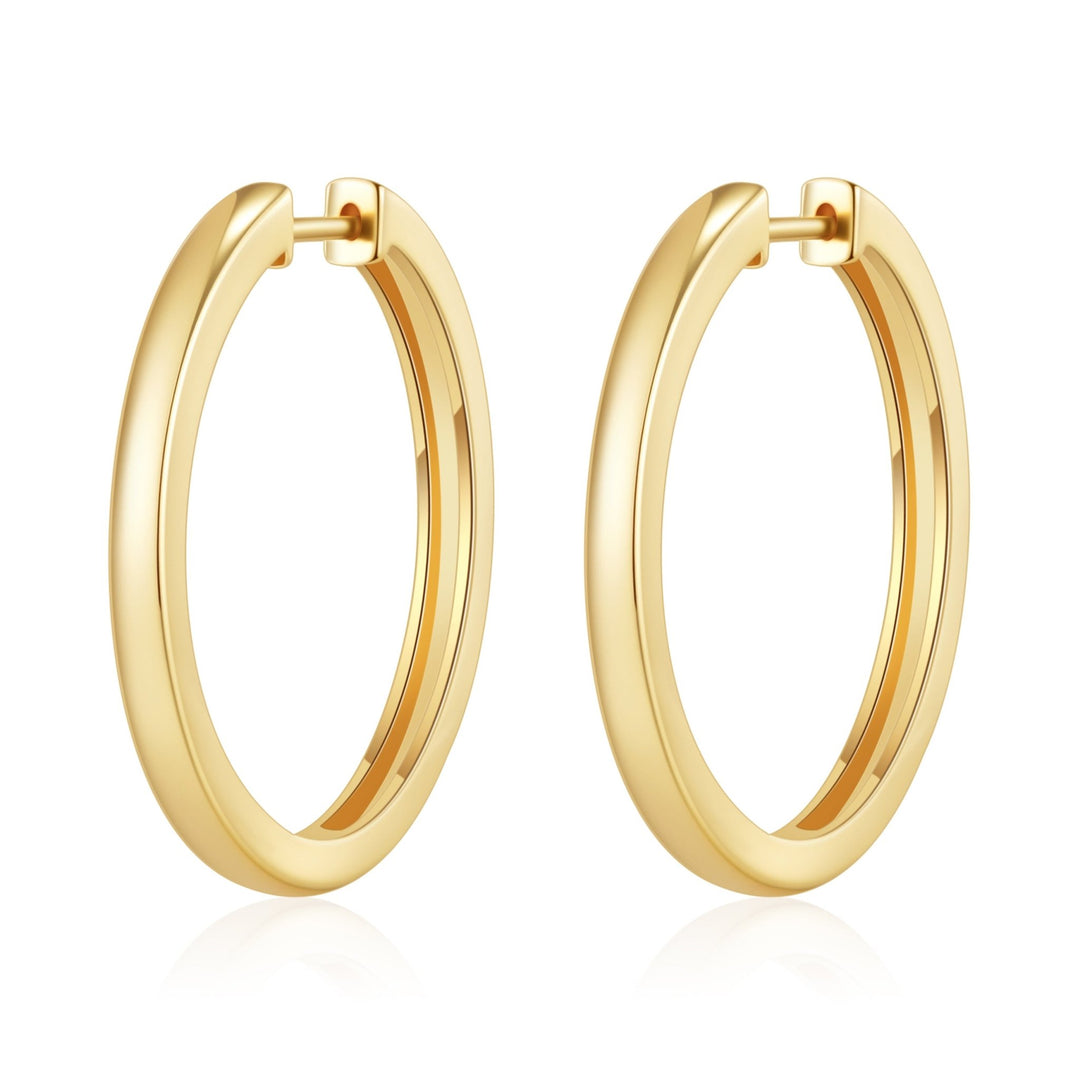 Gold Plated 30mm Plain Hoop Earrings Created with Zircondia® Crystals - Philip Jones Jewellery