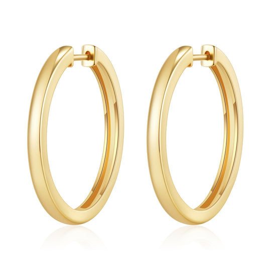 Gold Plated 30mm Plain Hoop Earrings Created with Zircondia® Crystals - Philip Jones Jewellery