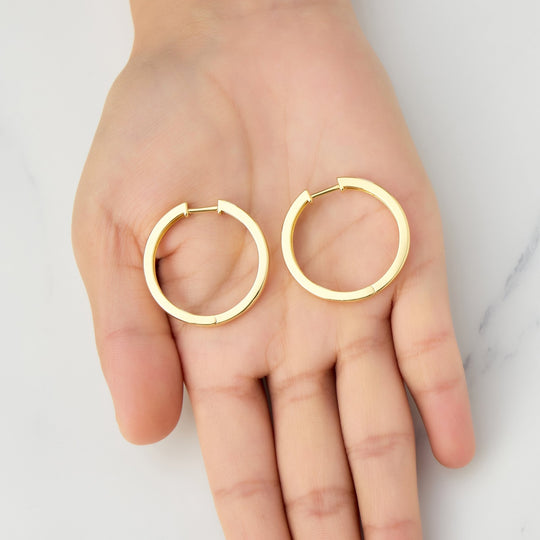 Gold Plated 30mm Plain Hoop Earrings Created with Zircondia® Crystals - Philip Jones Jewellery