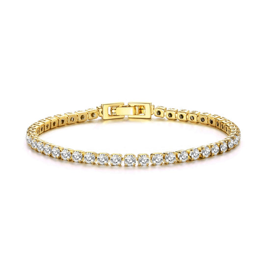 Gold Plated 3mm Tennis Bracelet Created with Zircondia® Crystals - Philip Jones Jewellery