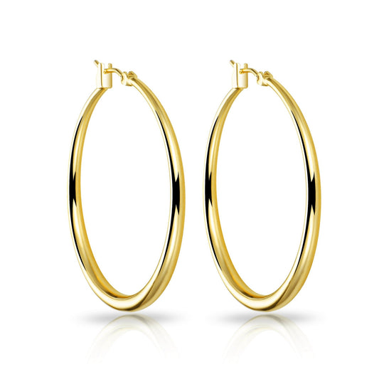 Gold Plated 40mm Hoop Earrings - Philip Jones Jewellery
