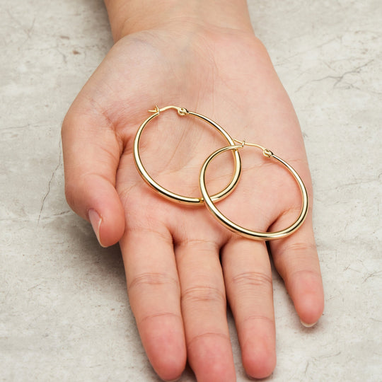 Gold Plated 40mm Hoop Earrings - Philip Jones Jewellery