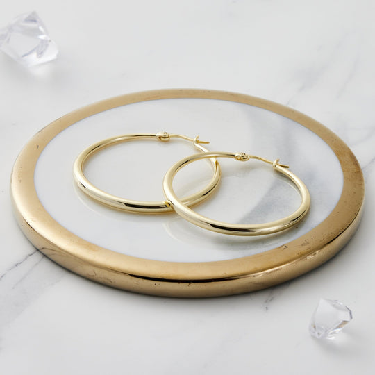 Gold Plated 40mm Hoop Earrings - Philip Jones Jewellery