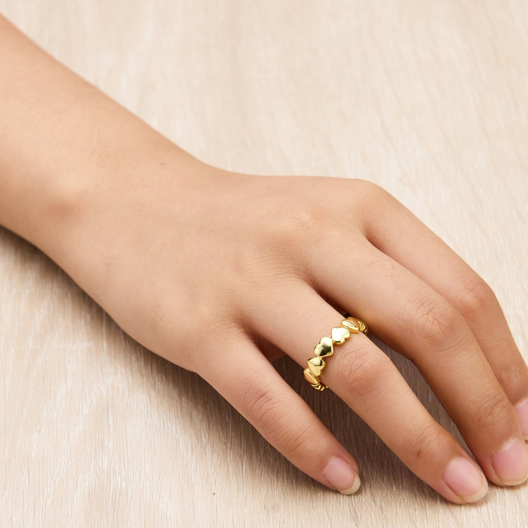 Gold Plated Adjustable Heart Band Ring - Philip Jones Jewellery