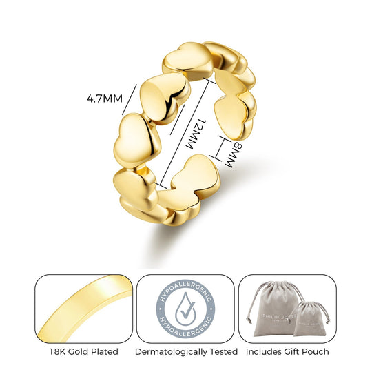Gold Plated Adjustable Heart Band Ring - Philip Jones Jewellery