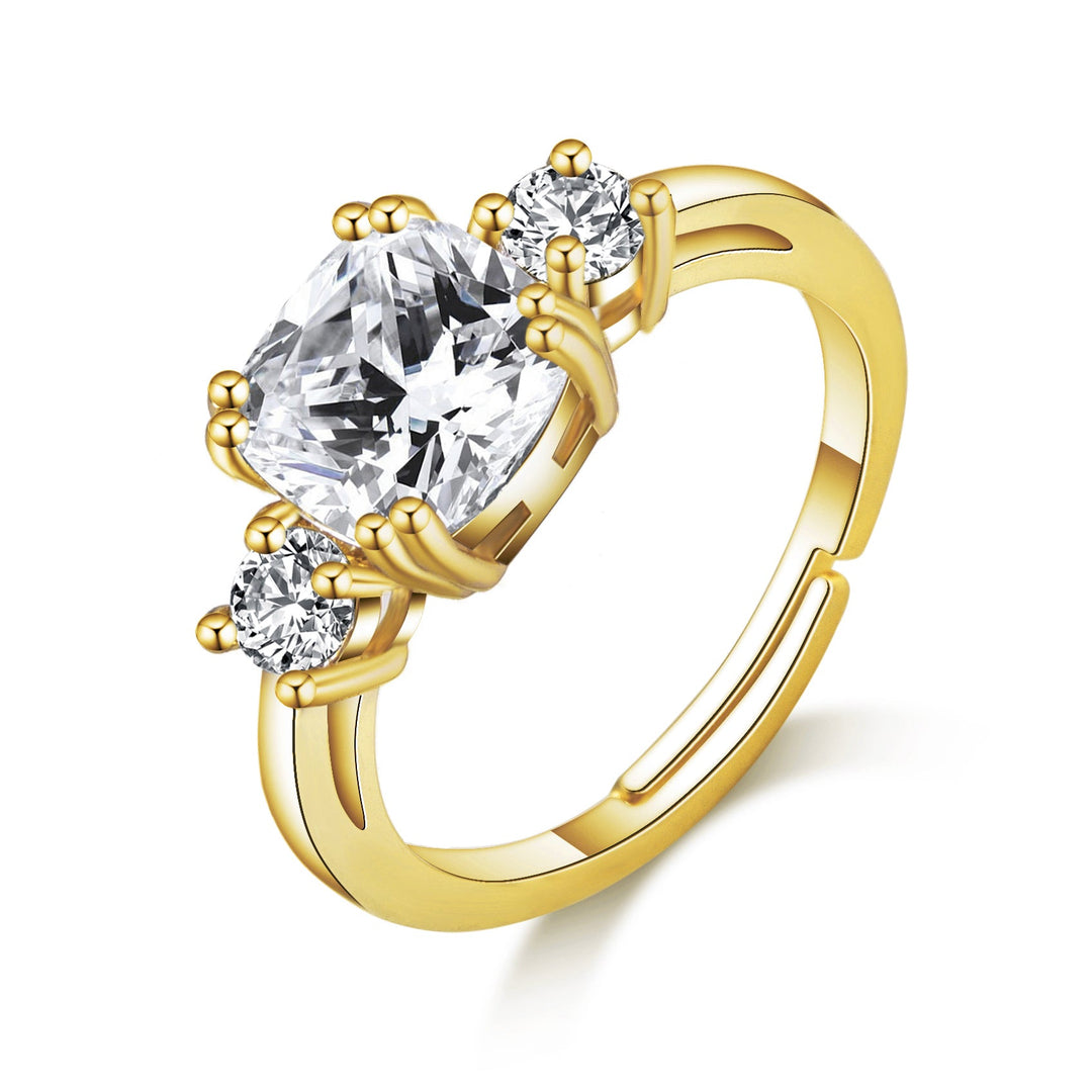 Gold Plated Adjustable Three Stone Ring Created with Zircondia® Crystals - Philip Jones Jewellery