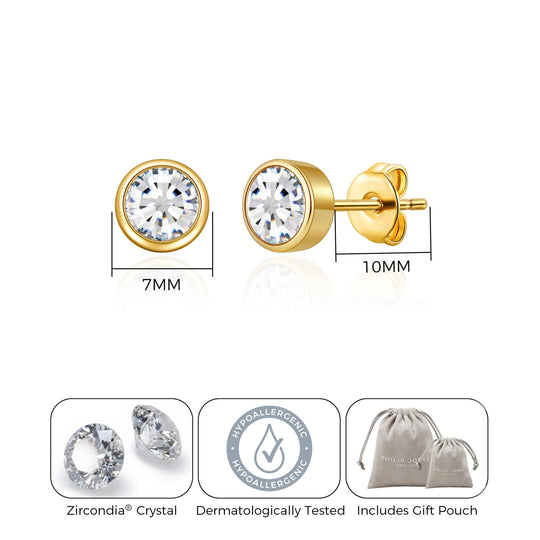 Gold Plated April (Diamond) Birthstone Earrings Created with Zircondia® Crystals - Philip Jones Jewellery