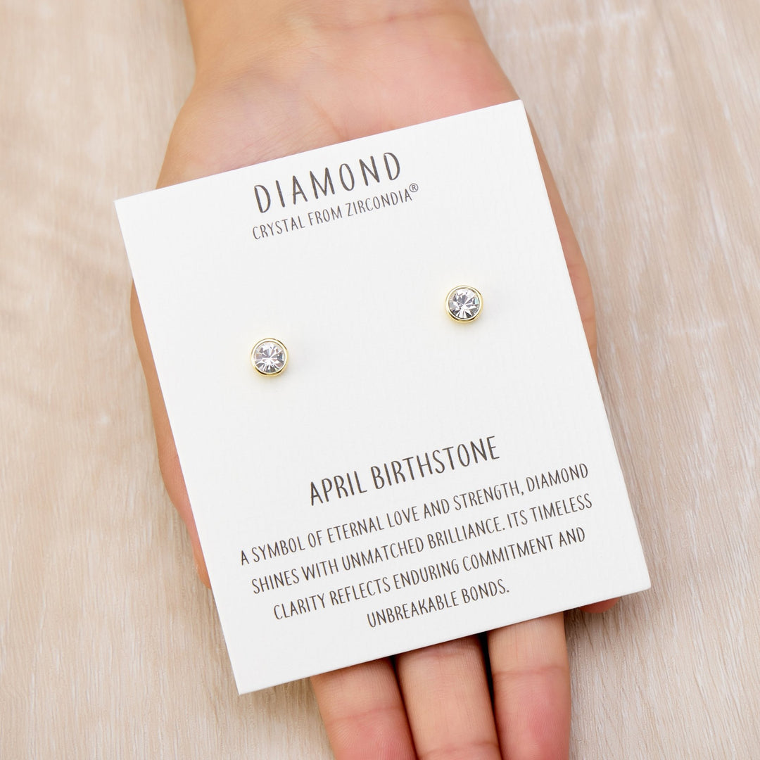 Gold Plated April (Diamond) Birthstone Earrings Created with Zircondia® Crystals - Philip Jones Jewellery