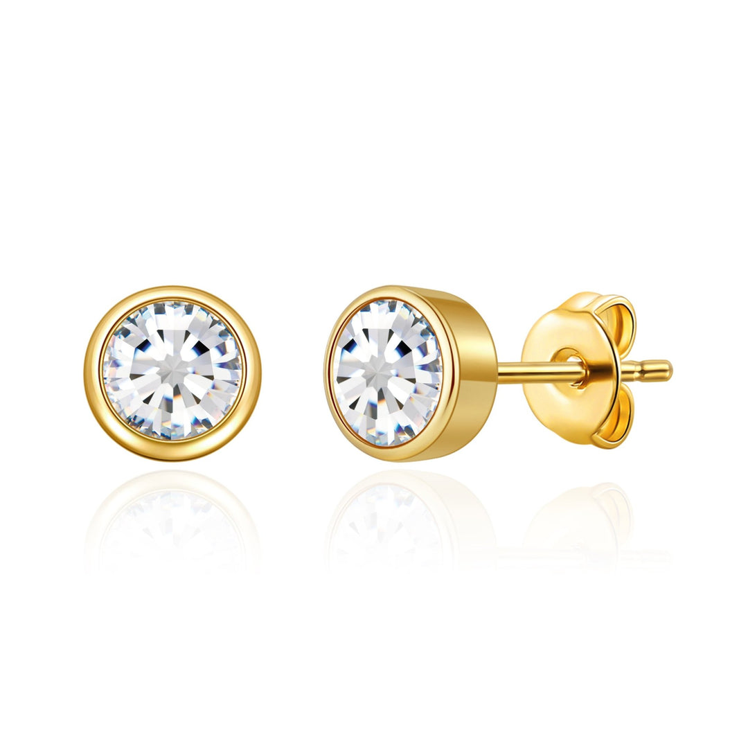 Gold Plated April (Diamond) Birthstone Earrings Created with Zircondia® Crystals - Philip Jones Jewellery