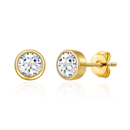 Gold Plated April (Diamond) Birthstone Earrings Created with Zircondia® Crystals - Philip Jones Jewellery