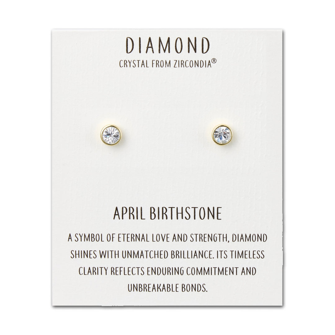Gold Plated April (Diamond) Birthstone Earrings Created with Zircondia® Crystals - Philip Jones Jewellery